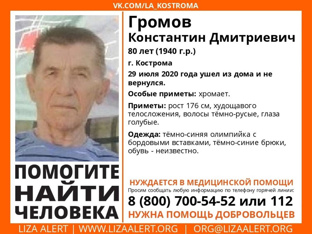 В Костроме разыскивают 80-летнего пропавшего мужчину 