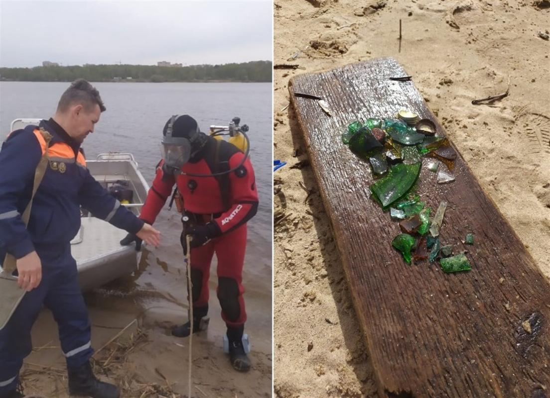 Разбитые бутылки и доски с гвоздями достают водолазы со дна Волги на пляжах Костромы