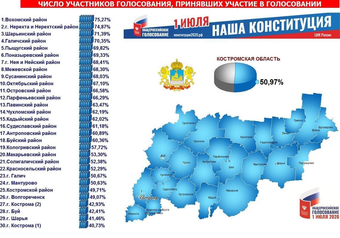 Большинство проголосовавших костромичей одобрили изменения в Конституцию РФ
